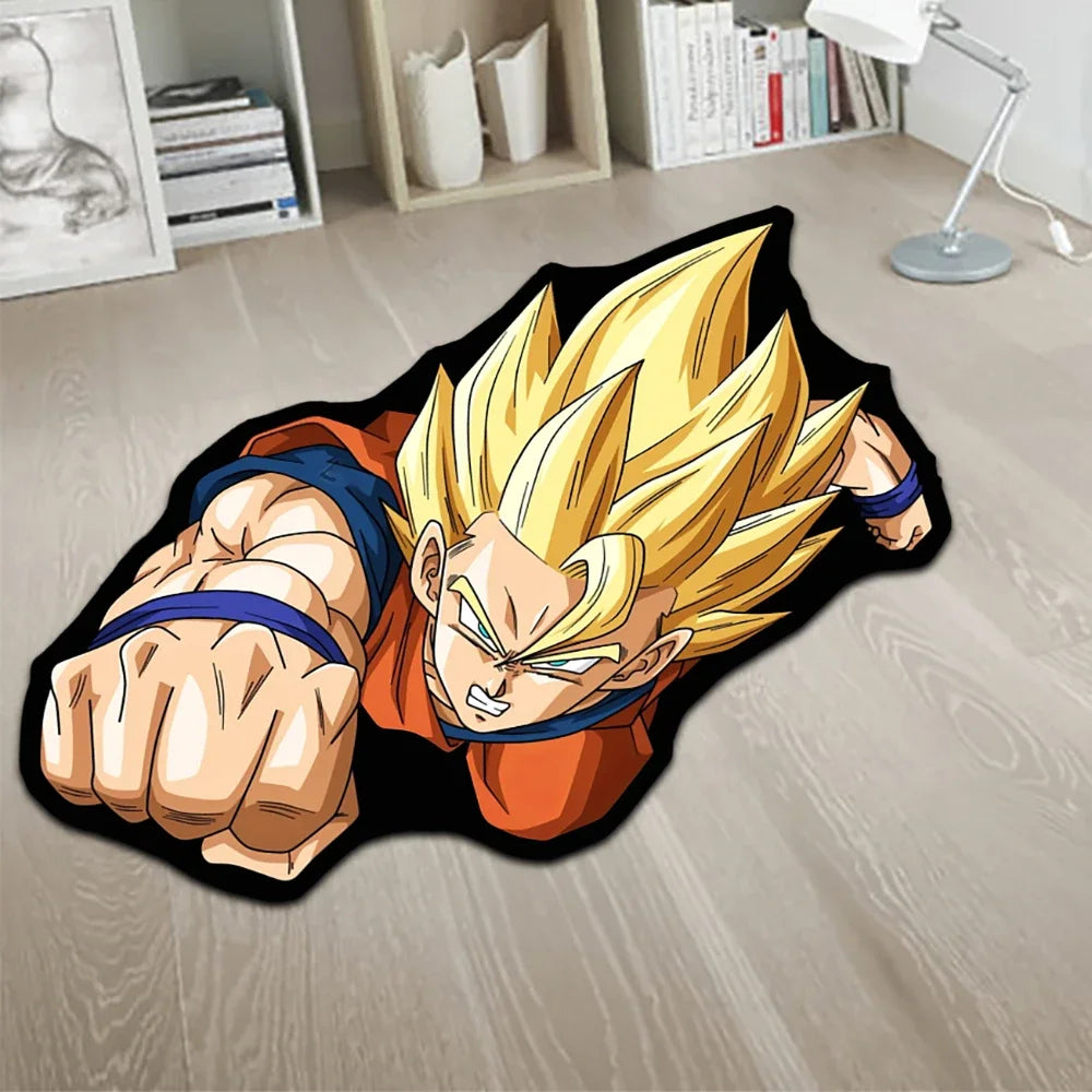 Irregular Area Rugs Anime Dragon Ball Blue Goku Customize Rug Optical Illusions Printed Carpet for Home Decor