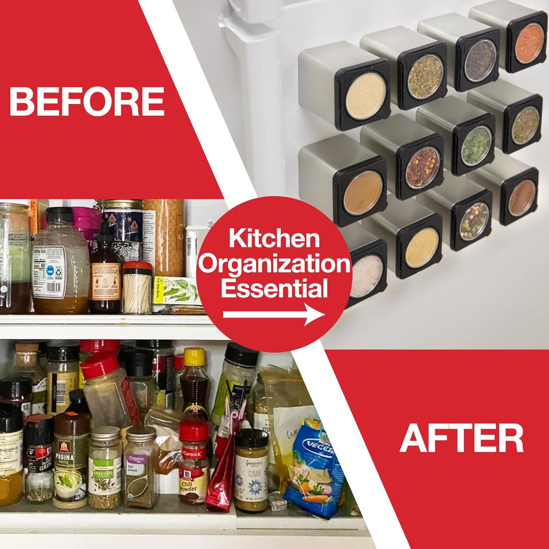 Set of 3 Magnetic Spice Jars, Shake or Pour Containers Attach to Most Refrigerator Doors & Appliances
