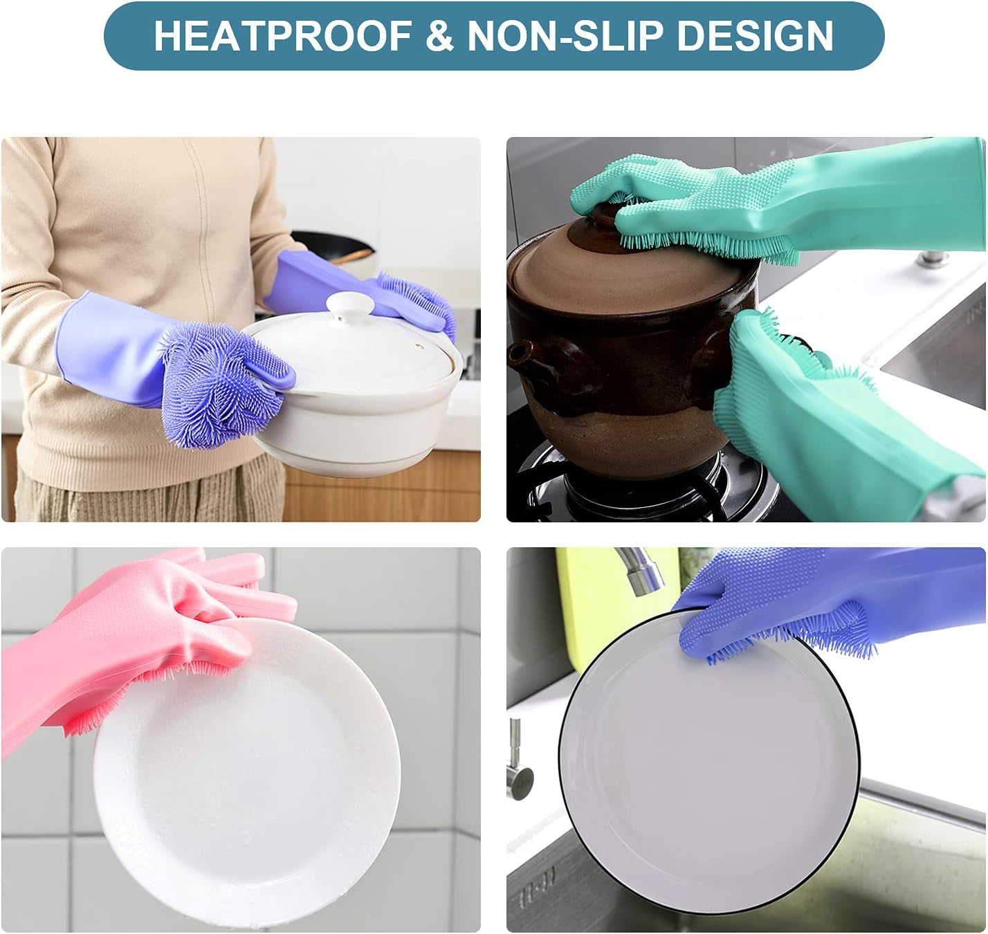 Angel Wings Magic Dish Washing Gloves with Scrubber, Silicone Reusable Cleaning Gloves, Heat-proof Household Scrubber Gloves