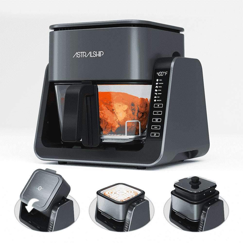 Small Air Fryer for Countertop, 2‑In‑1 Glass Air Fryer & Grill Pan Combo
