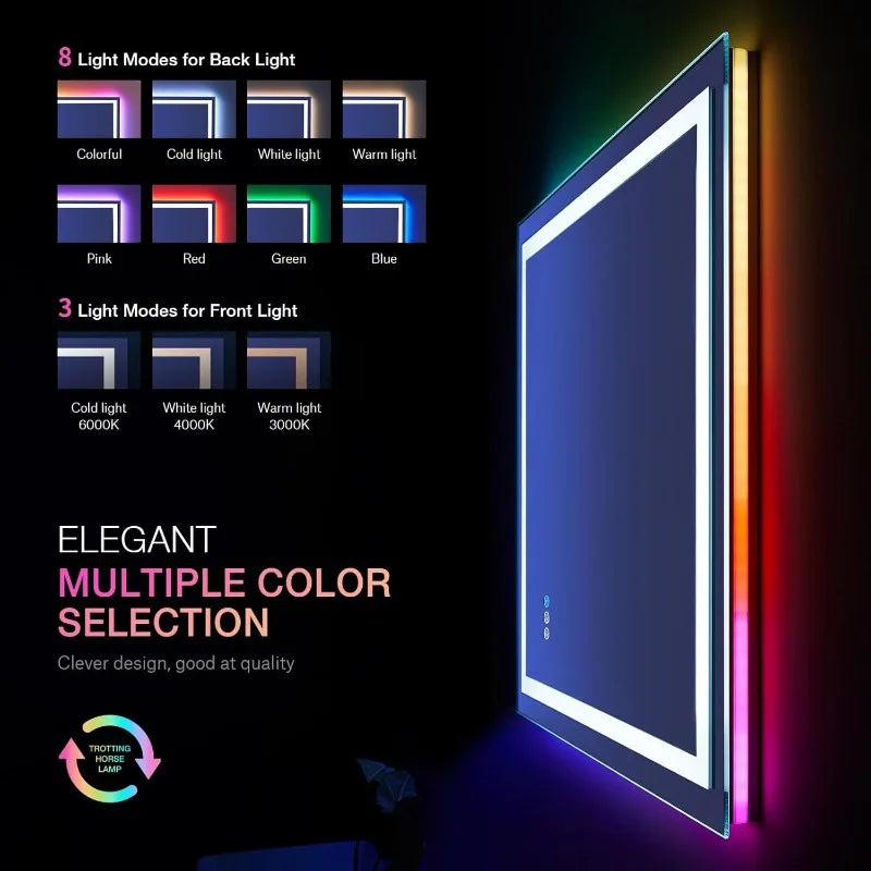 20"X28" LED Bathroom Mirror with Lights, Anti-Fog, Dimmable, RGB Backlit + Front Lighted, Bathroom Vanity Mirror for Wall