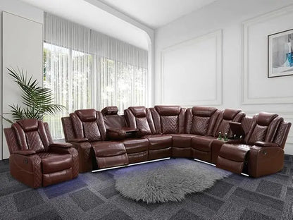 Recliner, Power Recliner Sofa Sectional Couches with LED Light, Leather Reclining Corner Sectional Sofa Set with 3 Recliner Seat