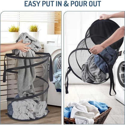 Folding Dirty Laundry Sorting Basket Large Mesh Yarn Storage Bag Frame Bucket Laundry Organizers Storage Pouch Storage Organizer