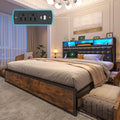 EnHomee King Size Bed Frame with 4 Storage Drawers King Bed Frame and Headboard Upholstered Charging Station,No Noise,No Box Spring Needed,Vintage Brown