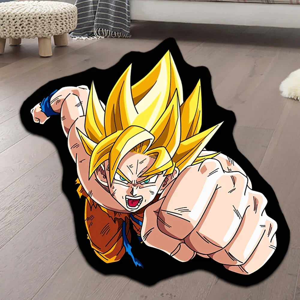 Irregular Area Rugs Anime Dragon Ball Blue Goku Customize Rug Optical Illusions Printed Carpet for Home Decor