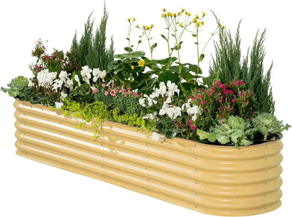 Raised Garden Bed Kits, 17 "Tall, 9 in 1, 8ft X 2ft, Metal, Planter, Vegetables, Flowers, Ground Planter Box, Sunlit Oak