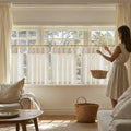 jinchan Linen Pinch Pleated Kitchen Curtains 24 Inch 2 Panels, Natural Linen Tier Curtains Back Tab Beige Farmhouse Cafe, Light Filtering Small Window Drapes for Bathroom Laundry Room Beige