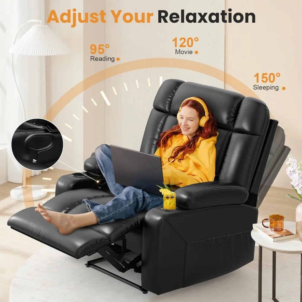 Electric sofa Oversized Recliner Chair with Massage & Heat, Extra Large Seat Breathable Faux Leather Manual Recliners