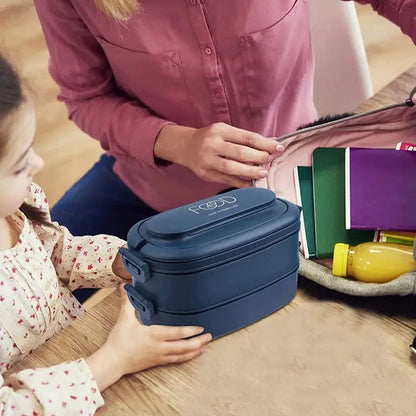 Leakproof bento box for kids and adults, 1550ML 2-layer lunch box set in navy blue. Dishwasher safe, freezer safe, and microwave safe.