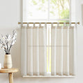 jinchan Linen Pinch Pleated Kitchen Curtains 24 Inch 2 Panels, Natural Linen Tier Curtains Back Tab Beige Farmhouse Cafe, Light Filtering Small Window Drapes for Bathroom Laundry Room Beige