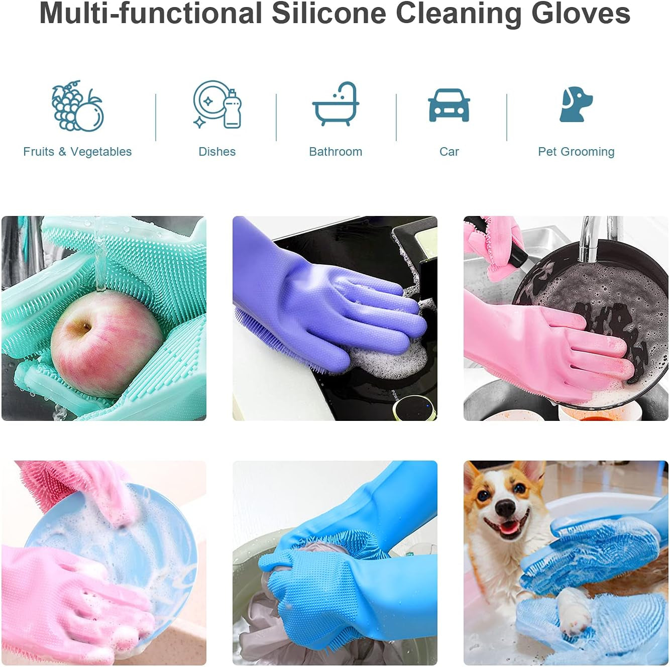 Angel Wings Magic Dish Washing Gloves with Scrubber, Silicone Reusable Cleaning Gloves, Heat-proof Household Scrubber Gloves