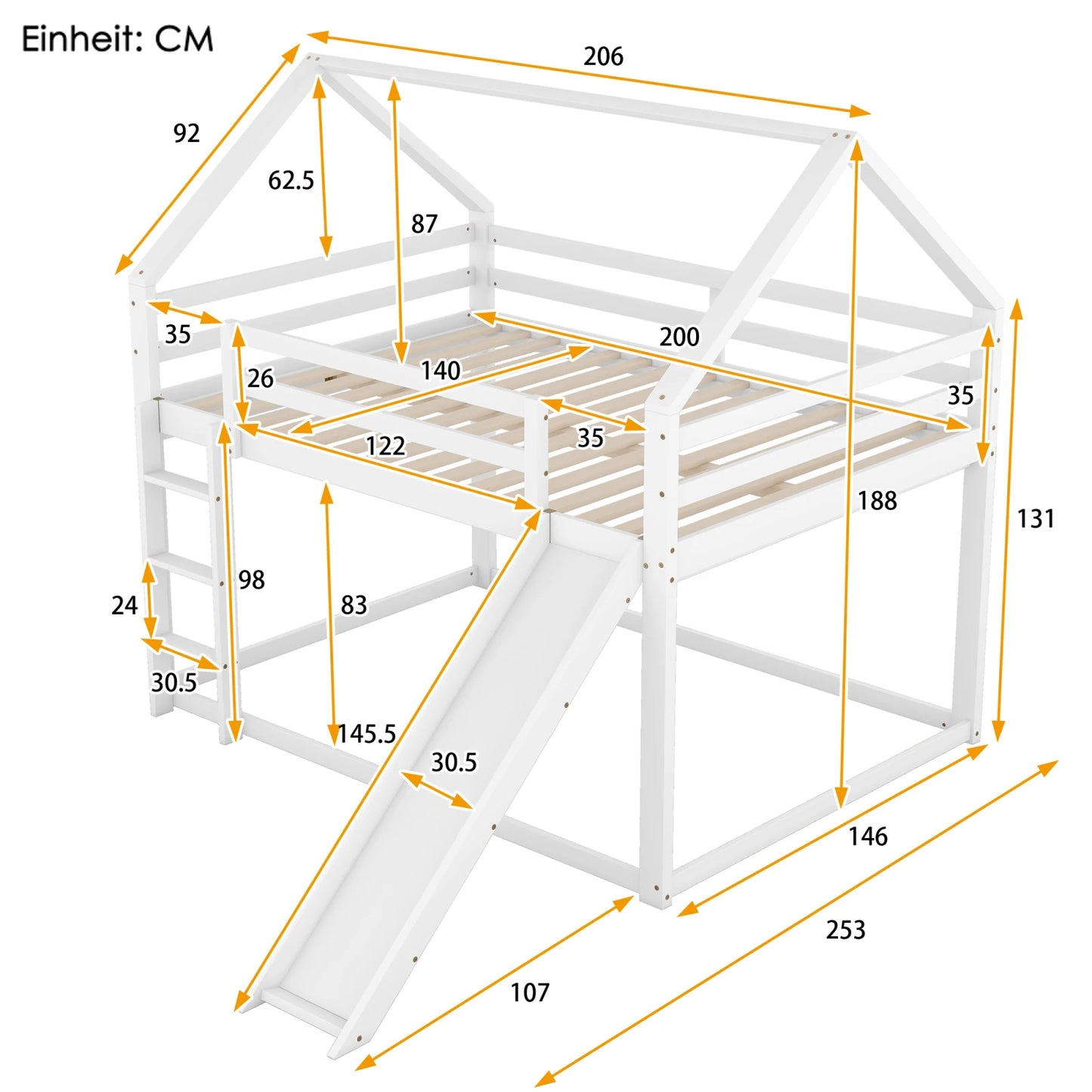 Double Bunk Bed with Slide & Ladder