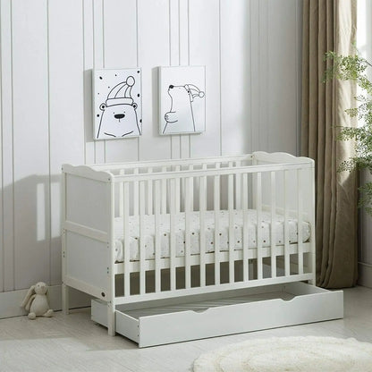 Wooden Baby Cot with Drawer & Aloe Vera Mattress