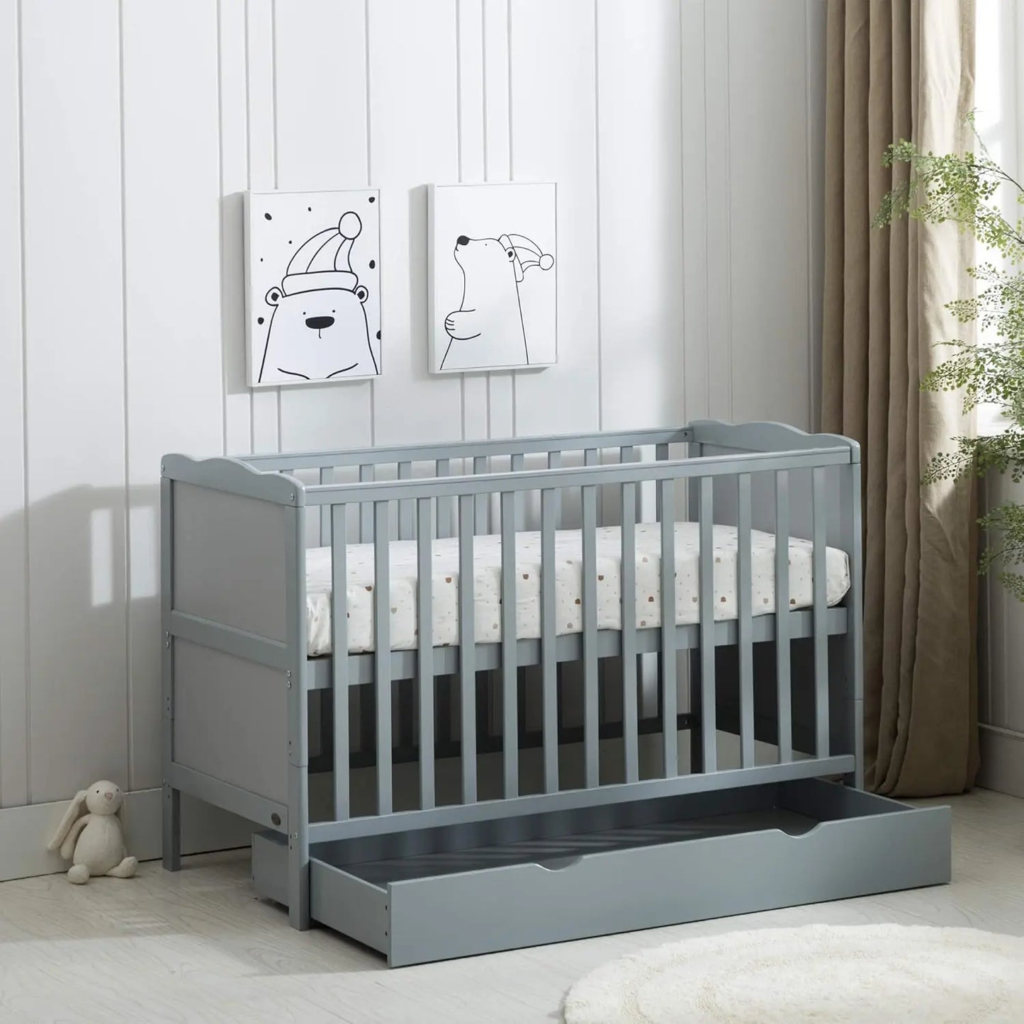 Wooden Baby Cot with Drawer & Aloe Vera Mattress