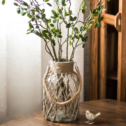 Vintage Glass Vase with Braided Hemp Rope