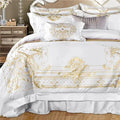 White Egyptian Cotton Bedding set US King Queen size Chic Golden Embroidery Bedding sets Super Soft Bed sheet set Duvet cover


