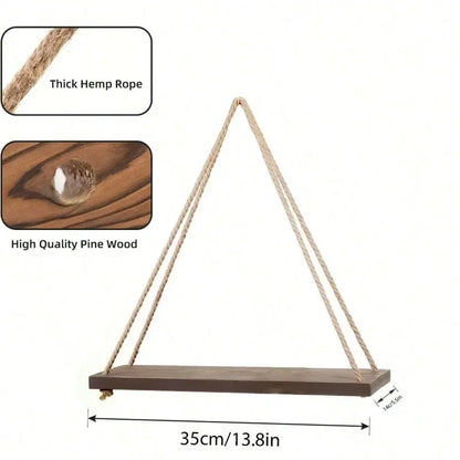 Wooden Swing Hanging Shelf Hemp Rope Tray