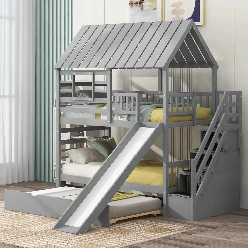 Kids Twin Bunk Bed with Slide