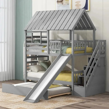 Kids Twin Bunk Bed with Slide