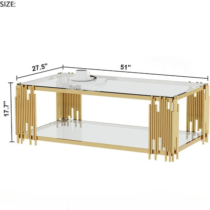 Modern Glass Coffee Table with Gold Legs