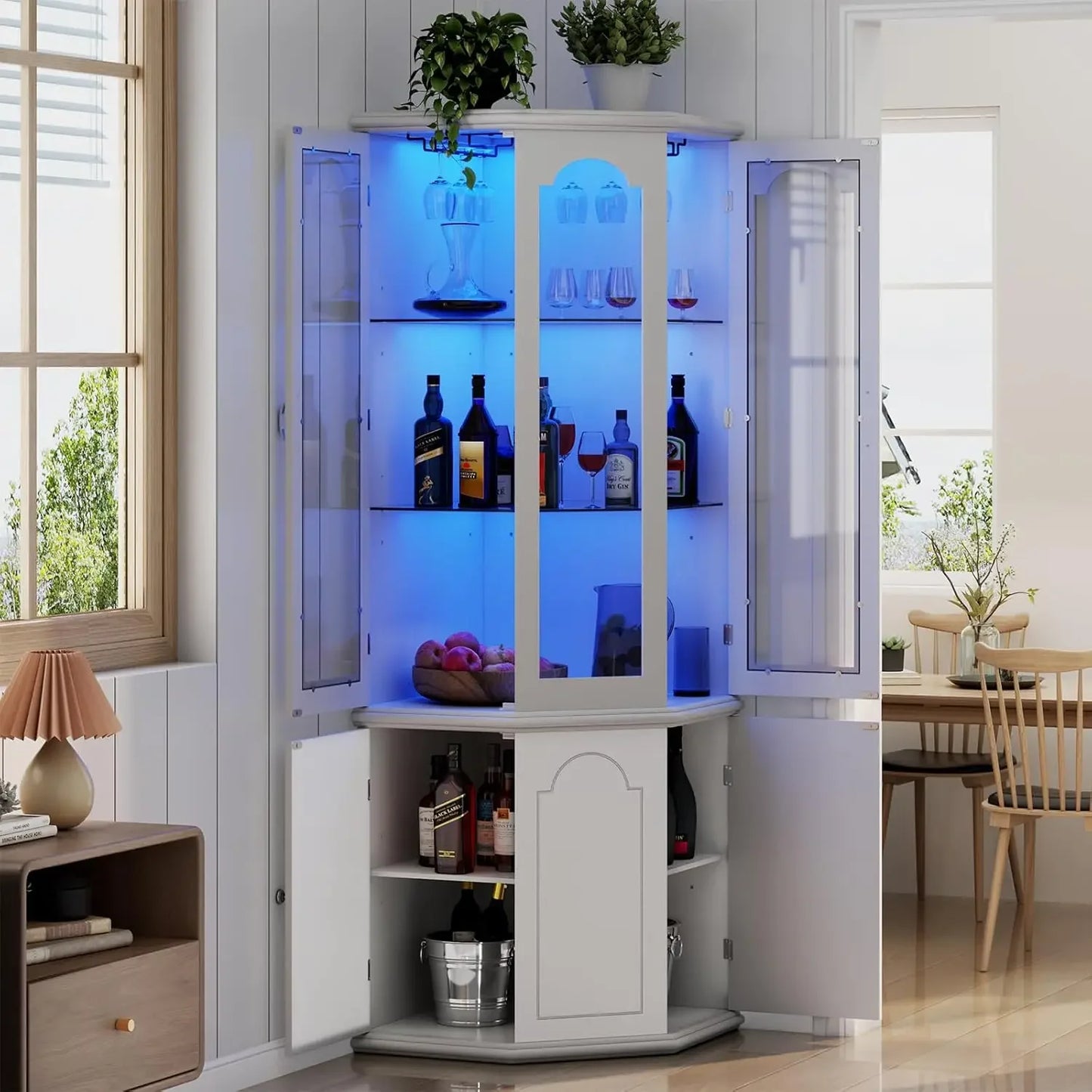 Corner Bar Cabinet with LED Lights