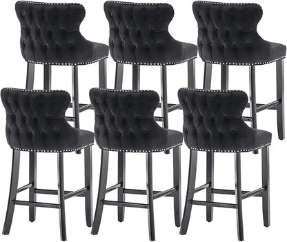 Set of Velvet Upholstered Bar Stools