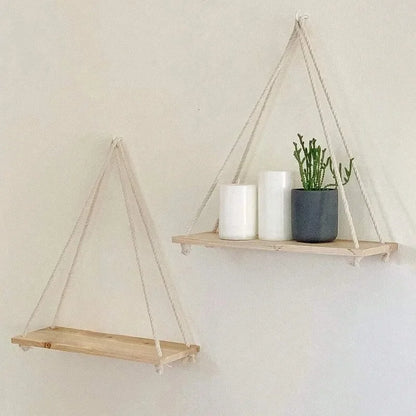 Wooden Swing Hanging Shelf Hemp Rope Tray