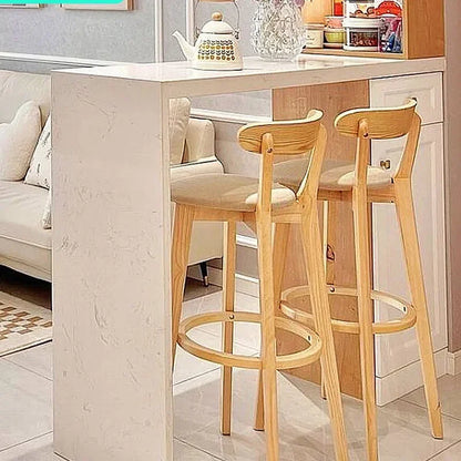 Solid Wood Bar Stool High Backrest