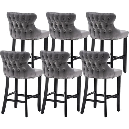 Set of Velvet Upholstered Bar Stools