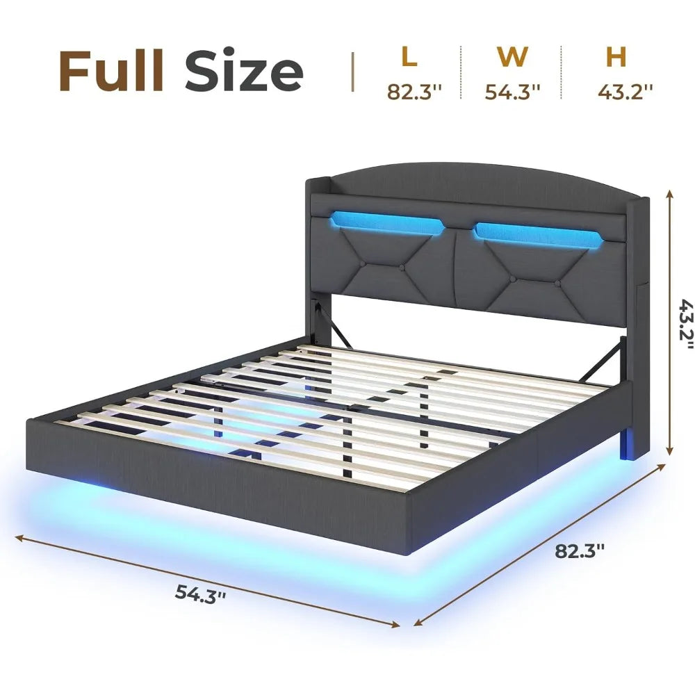 Full Size Floating Bed Frame with LED Lights