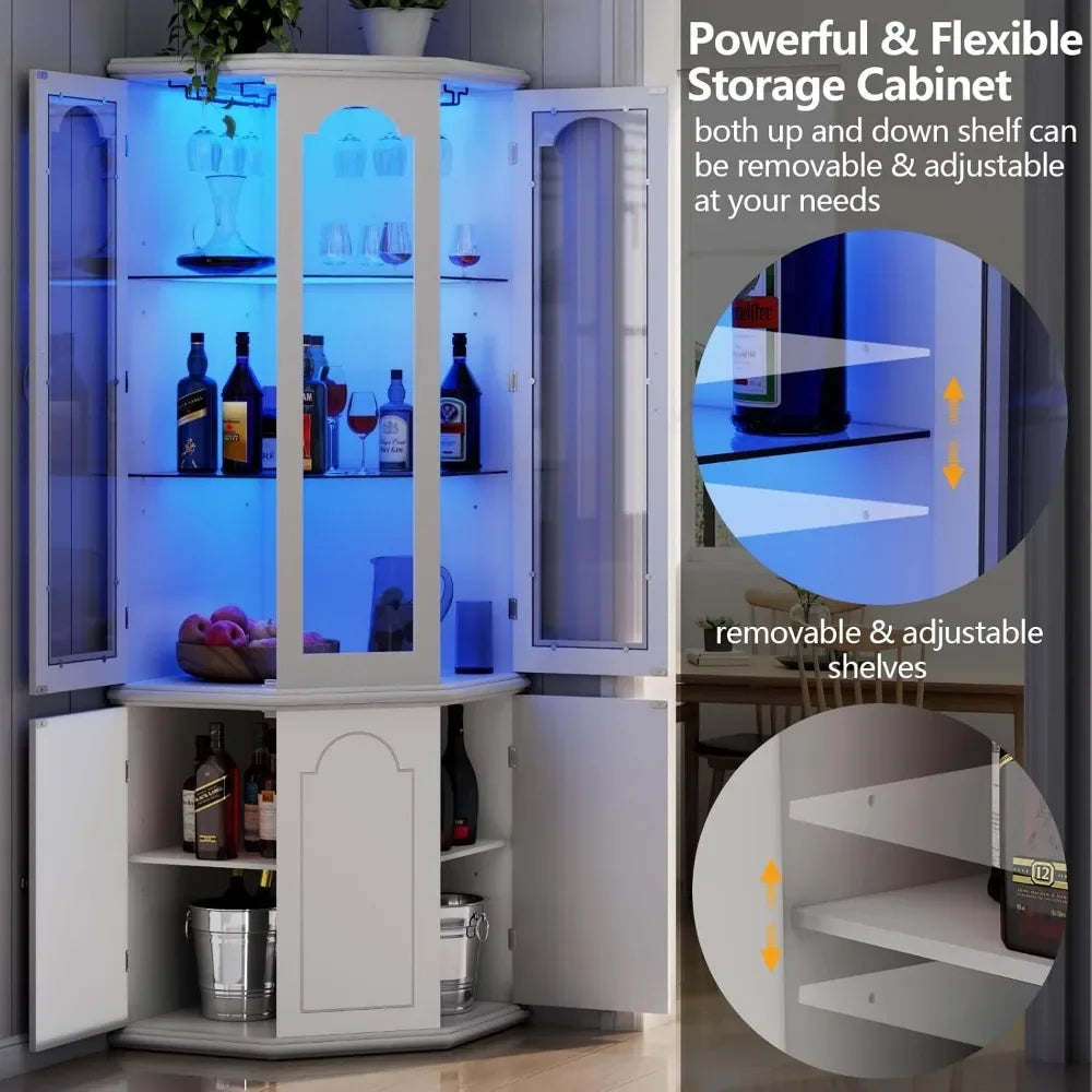 Corner Bar Cabinet with LED Lights