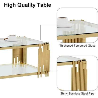 Modern Glass Coffee Table with Gold Legs