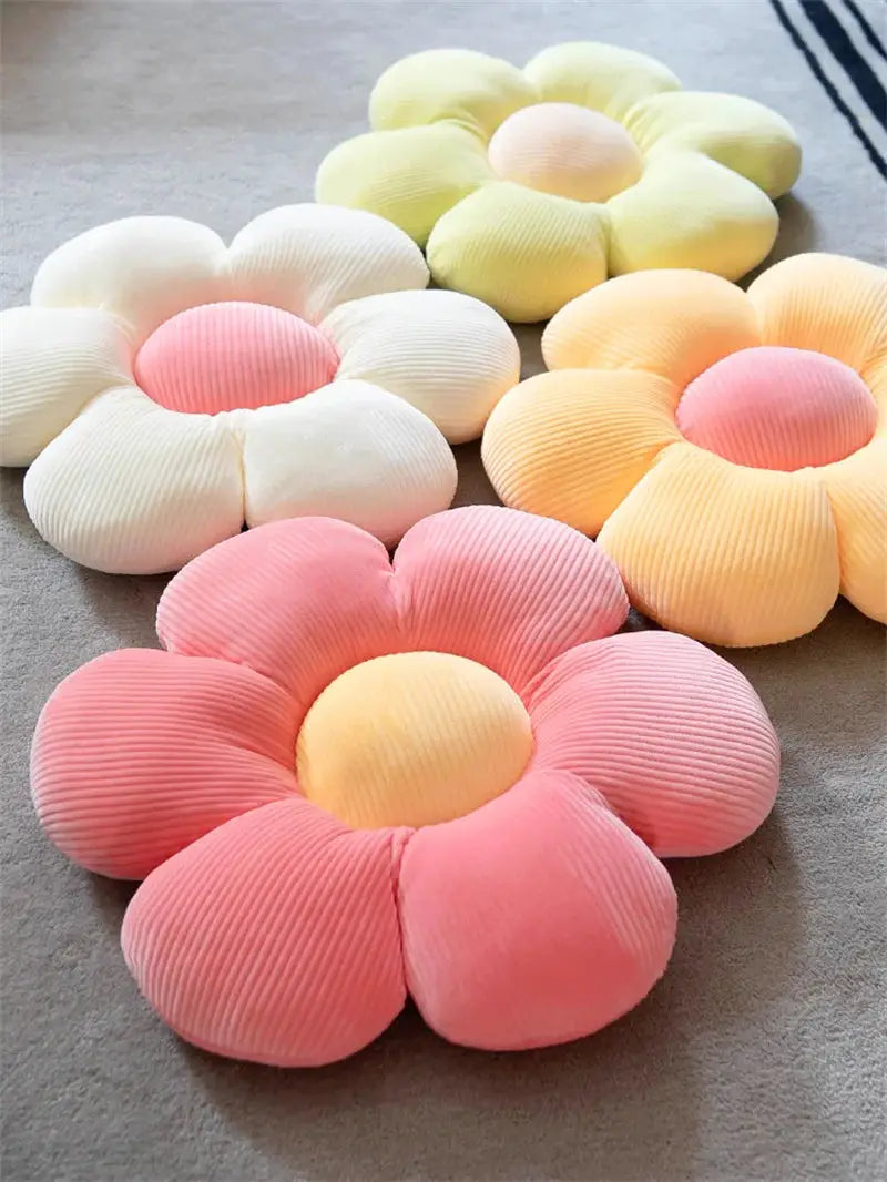 Six-Petal Flower Cushion Pillow in soft pastel colors, featuring a plush sunflower-inspired design. Perfect for adding warmth and charm to any space.