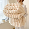 Light luxury solid color multifunctional rabbit velvet blanket in thick, warm flannel. Ideal for bedroom and living room use during winter.