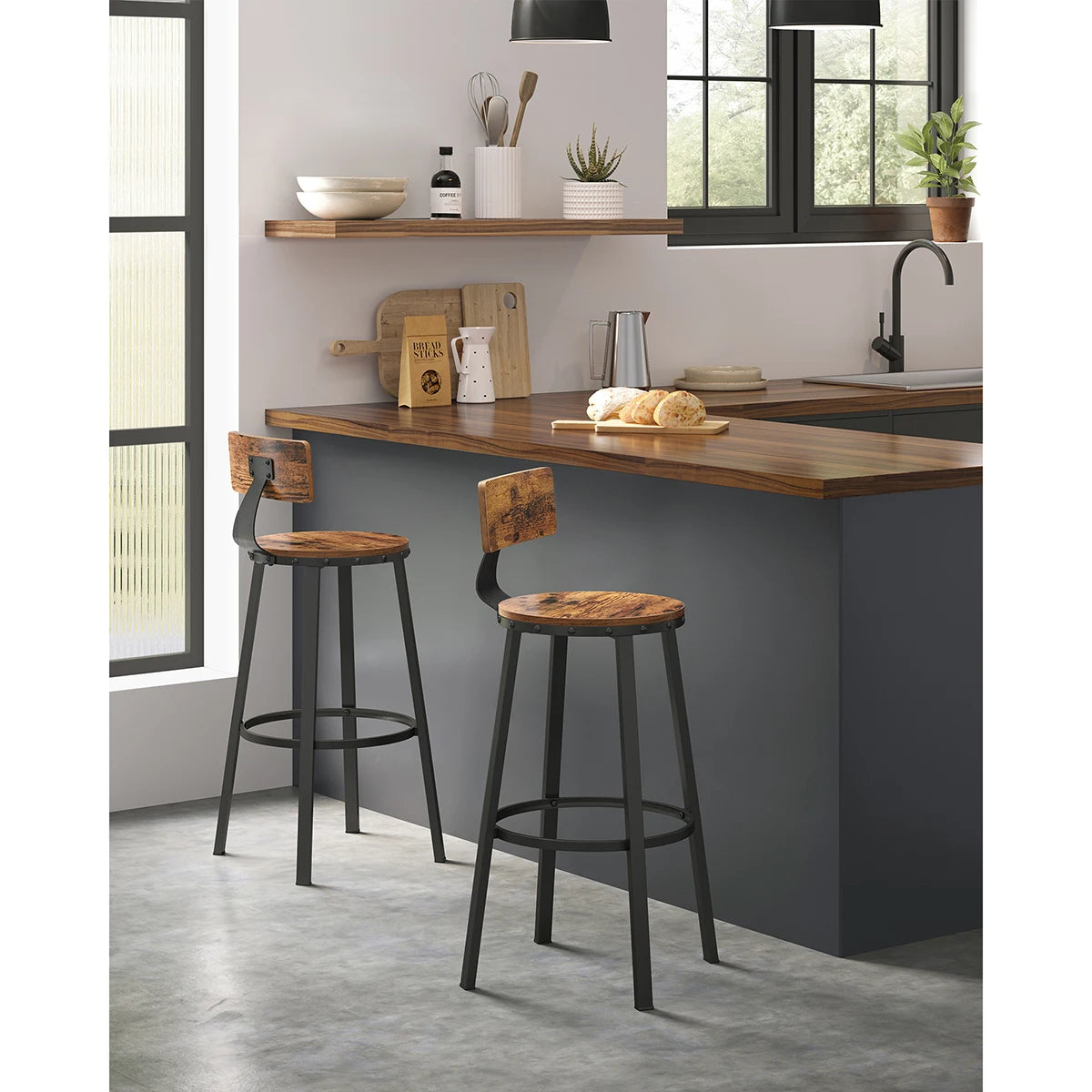 Industrial Bar Stools with Backrest