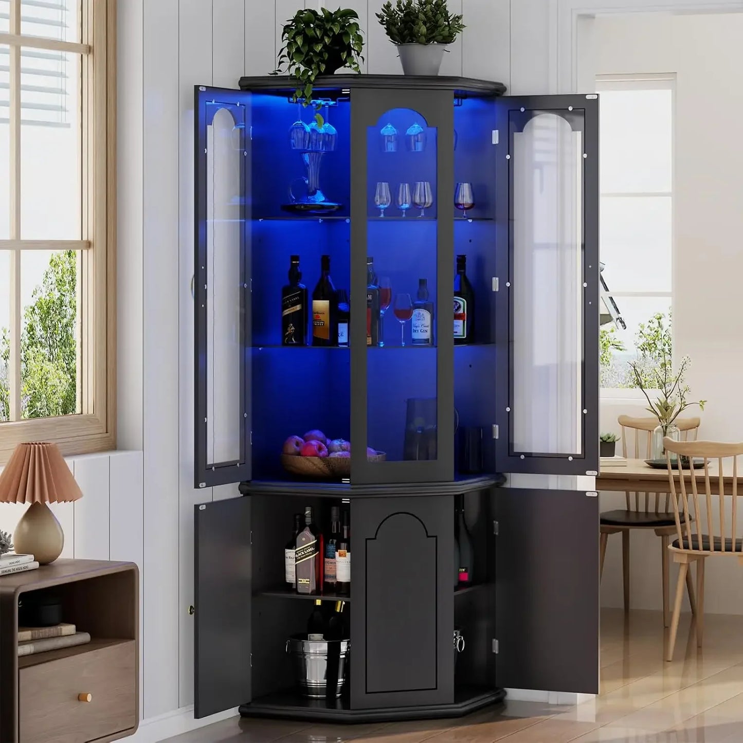 Corner Bar Cabinet with LED Lights