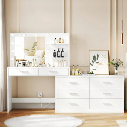 65" Vanity Desk with 8 Drawers