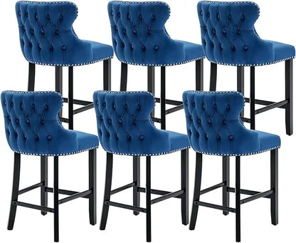 Set of Velvet Upholstered Bar Stools