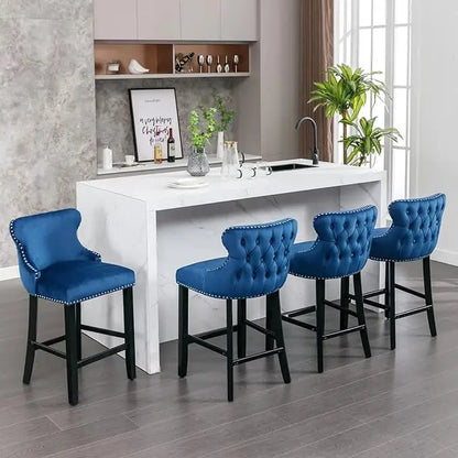 Set of Velvet Upholstered Bar Stools