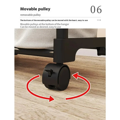 Movable Double Clothes Shelf Floor-Standing Coat Rack