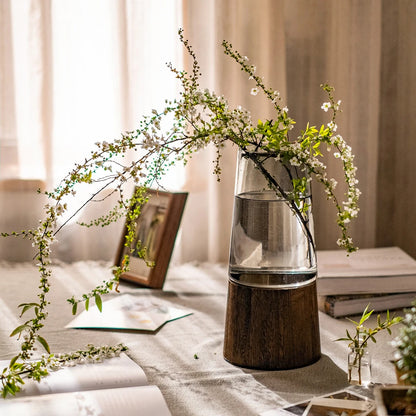 Elegant Glass Vase with Wooden Base