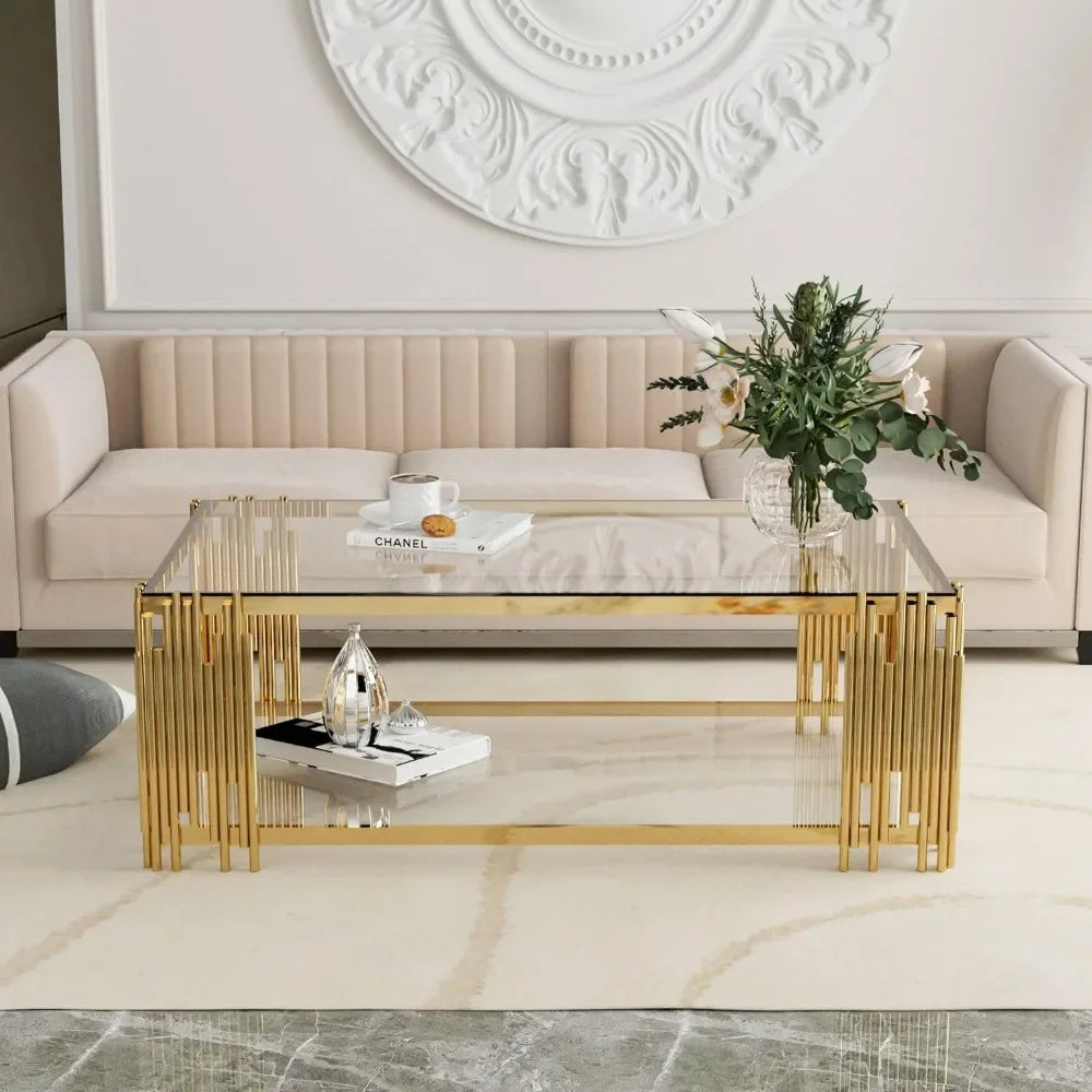 Modern Glass Coffee Table with Gold Legs