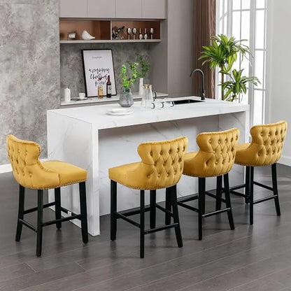 Set of Velvet Upholstered Bar Stools