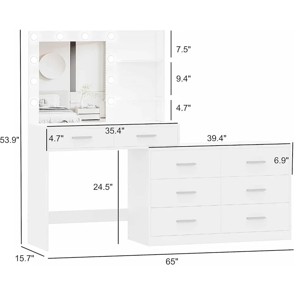 65" Vanity Desk with 8 Drawers