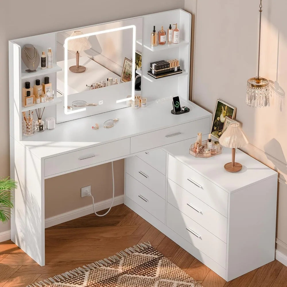 65.9" Vanity Desk with LED Mirror