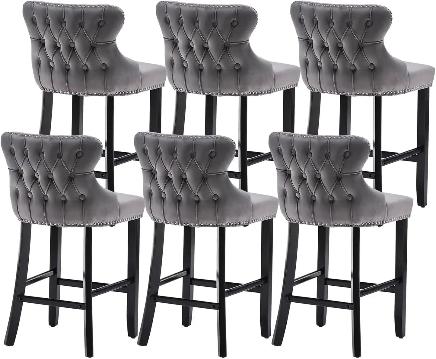 Set of Velvet Upholstered Bar Stools