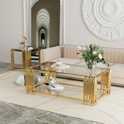 Modern Glass Coffee Table with Gold Legs