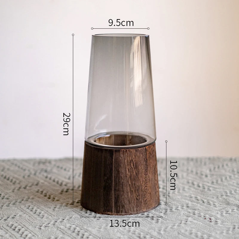 Elegant Glass Vase with Wooden Base