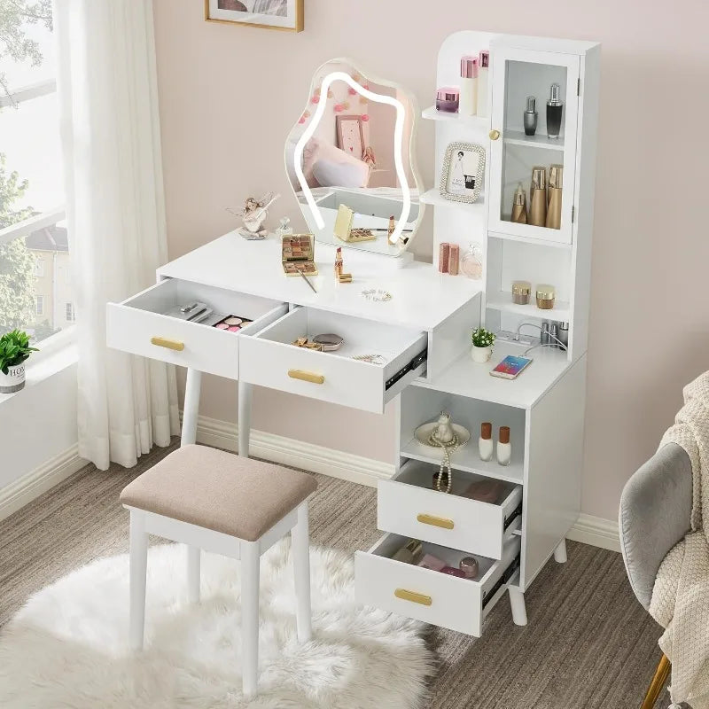 Vanity Desk with Lighted Mirror