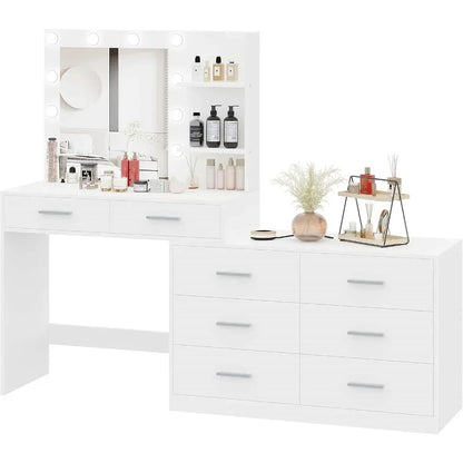 65" Vanity Desk with 8 Drawers